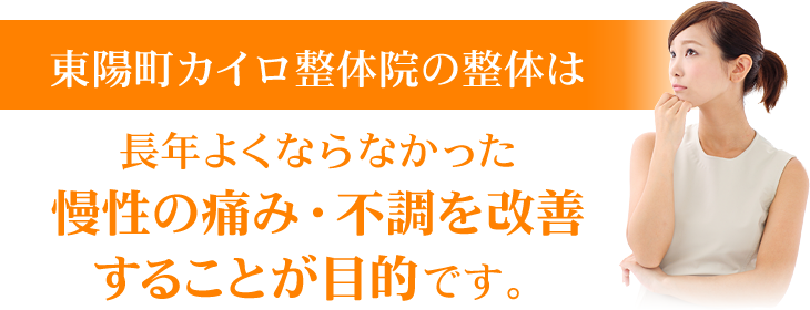 東陽町カイロ整体院の整体は長年よくならなかった慢性の痛み・不調を改善することが目的です